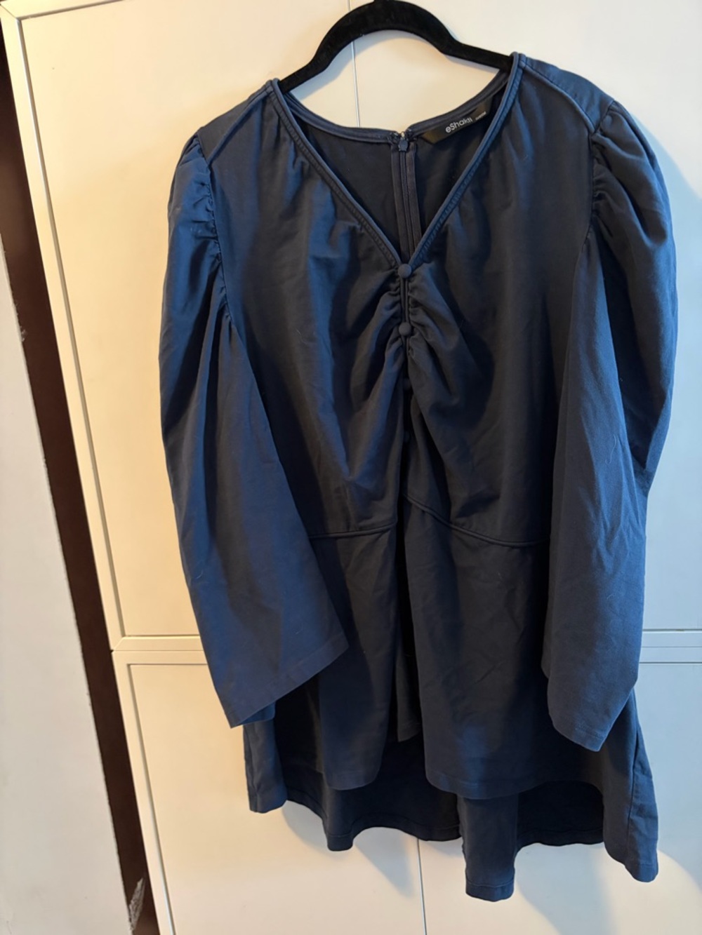 eshakti Dark Blue Ruched V-Neck Long Sleeve Tunic T34